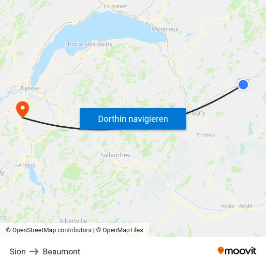 Sion to Beaumont map