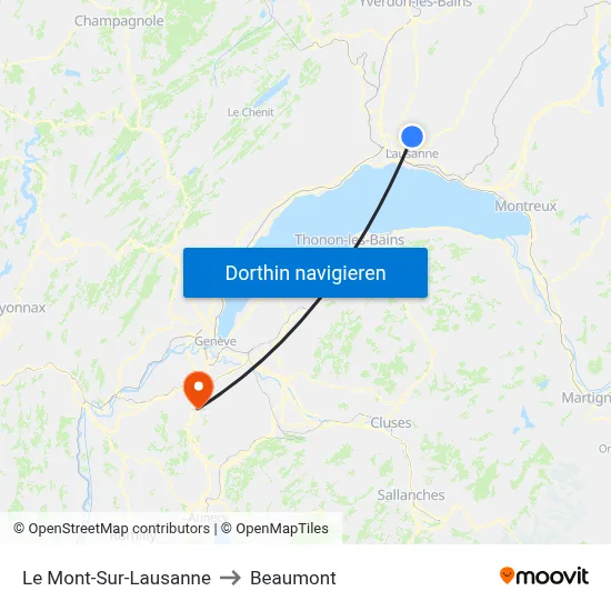 Le Mont-Sur-Lausanne to Beaumont map