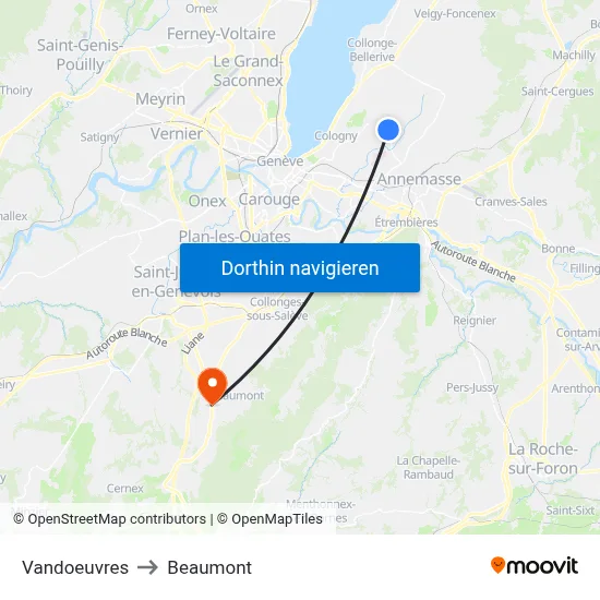 Vandoeuvres to Beaumont map