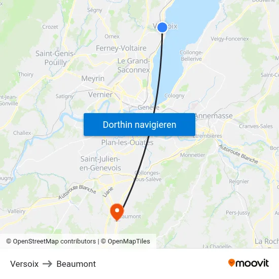 Versoix to Beaumont map