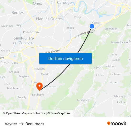 Veyrier to Beaumont map