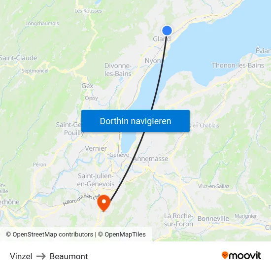 Vinzel to Beaumont map