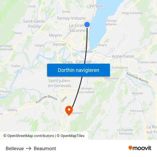 Bellevue to Beaumont map