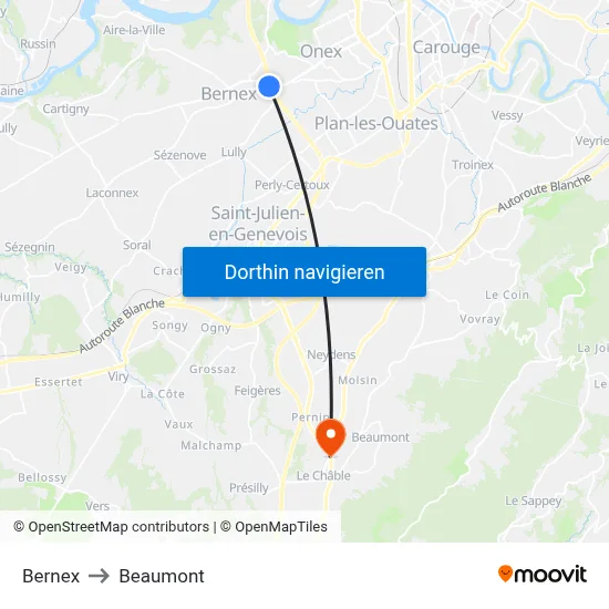 Bernex to Beaumont map