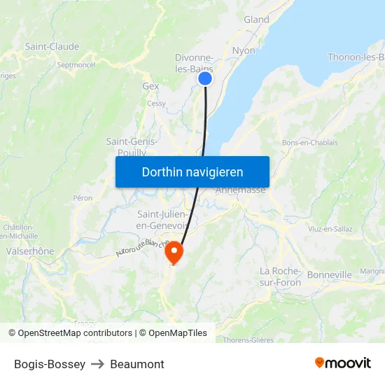 Bogis-Bossey to Beaumont map