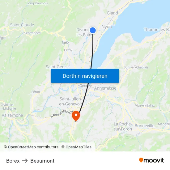Borex to Beaumont map
