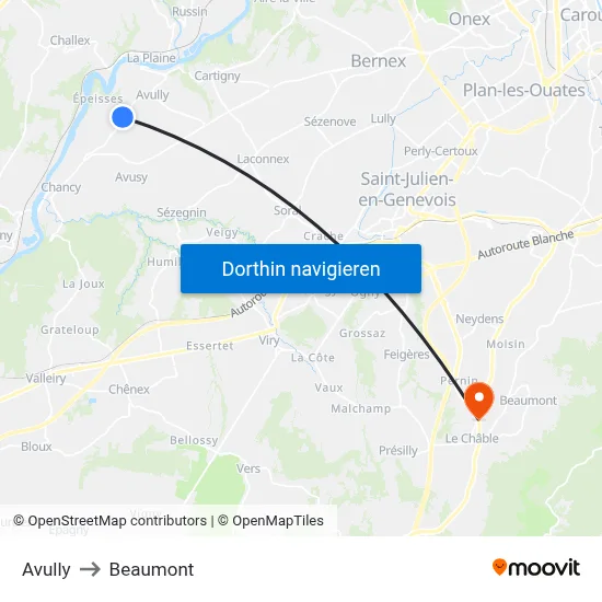 Avully to Beaumont map