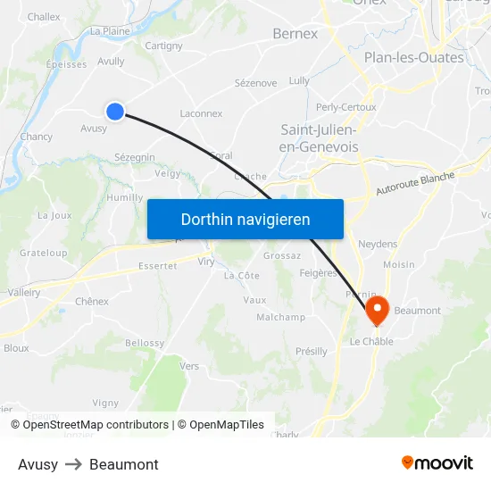 Avusy to Beaumont map