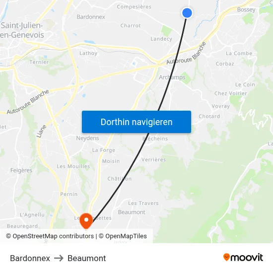 Bardonnex to Beaumont map