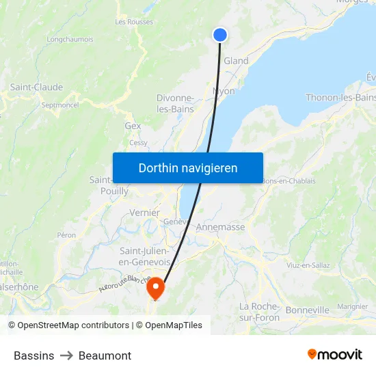 Bassins to Beaumont map