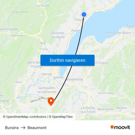 Bursins to Beaumont map