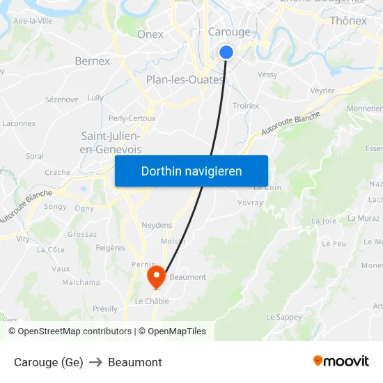 Carouge (Ge) to Beaumont map