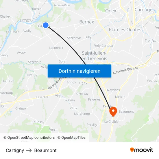 Cartigny to Beaumont map