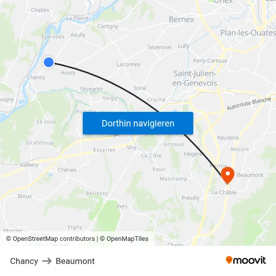 Chancy to Beaumont map