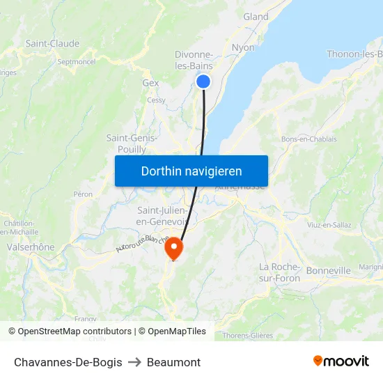 Chavannes-De-Bogis to Beaumont map