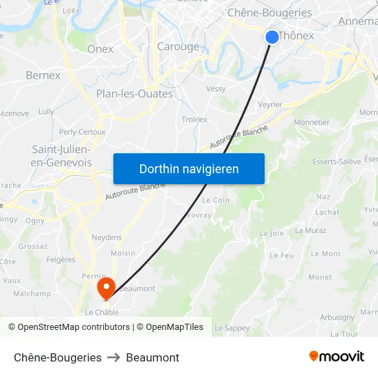 Chêne-Bougeries to Beaumont map