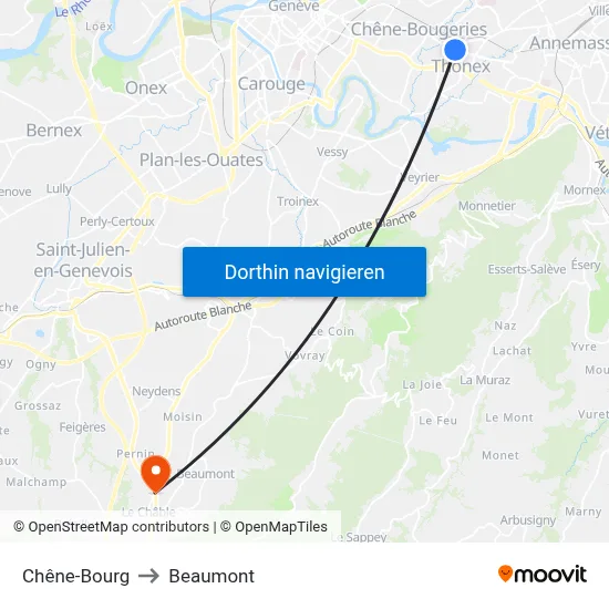 Chêne-Bourg to Beaumont map