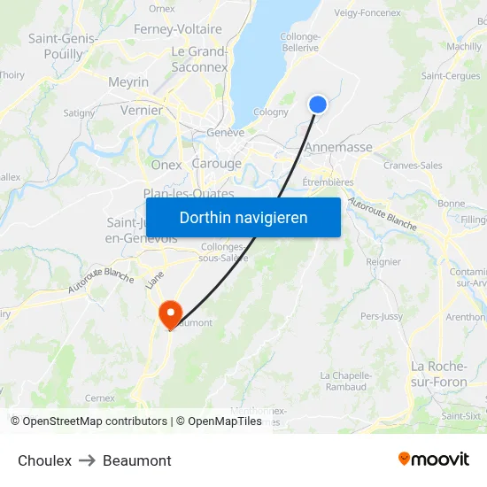 Choulex to Beaumont map