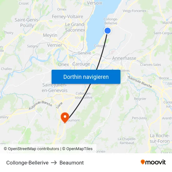 Collonge-Bellerive to Beaumont map