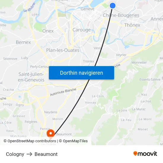 Cologny to Beaumont map