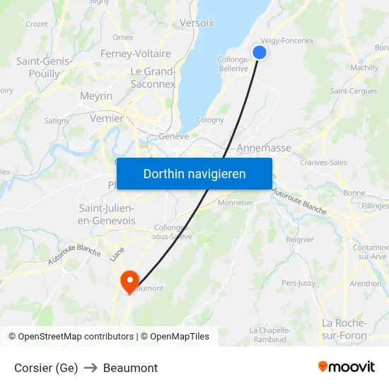 Corsier (Ge) to Beaumont map
