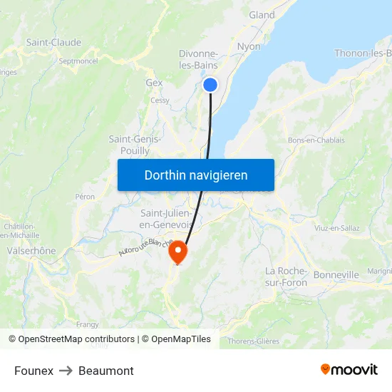 Founex to Beaumont map