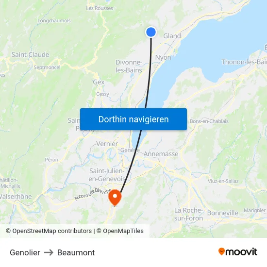 Genolier to Beaumont map
