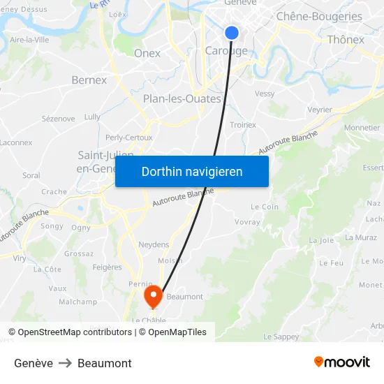 Genève to Beaumont map