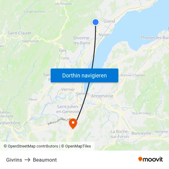 Givrins to Beaumont map