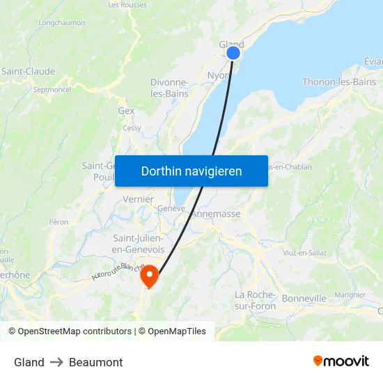 Gland to Beaumont map