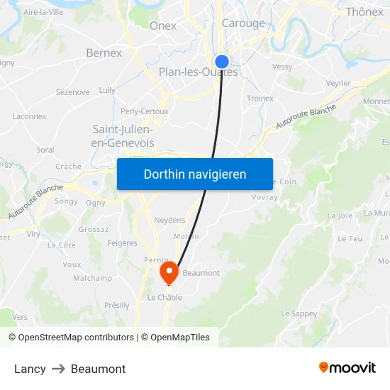 Lancy to Beaumont map
