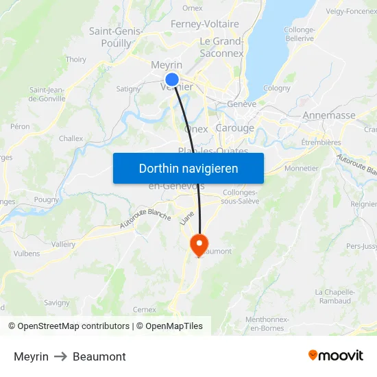 Meyrin to Beaumont map