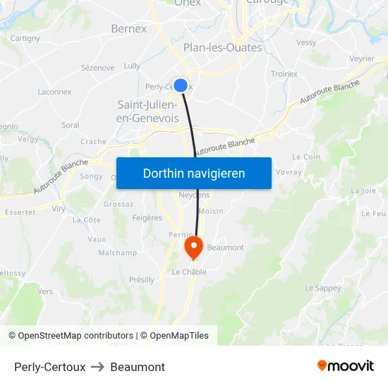 Perly-Certoux to Beaumont map