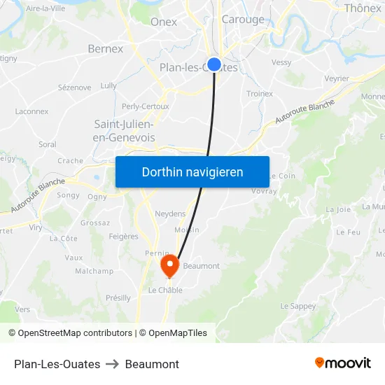 Plan-Les-Ouates to Beaumont map