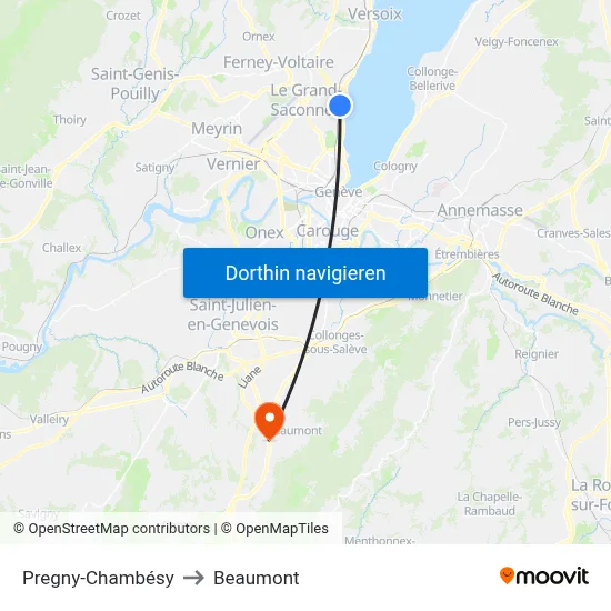 Pregny-Chambésy to Beaumont map