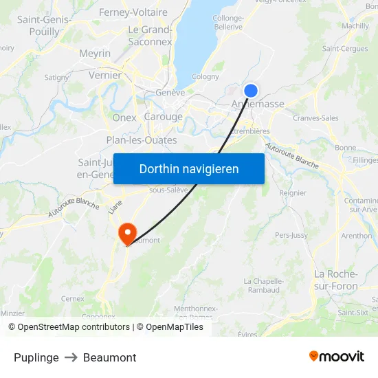 Puplinge to Beaumont map