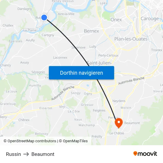 Russin to Beaumont map