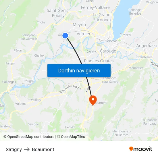 Satigny to Beaumont map