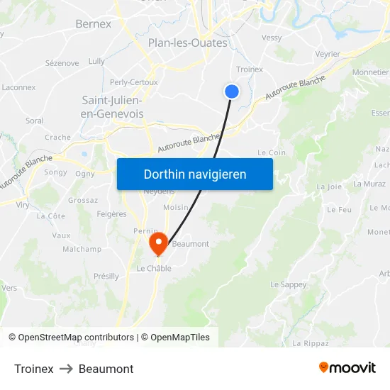 Troinex to Beaumont map
