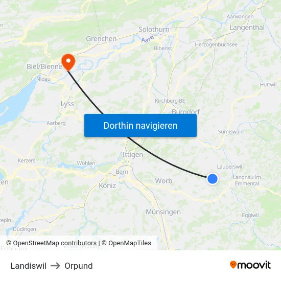 Landiswil to Orpund map