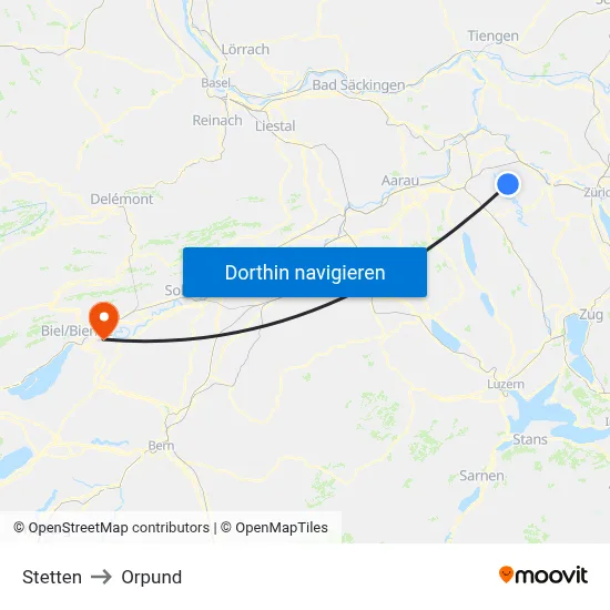 Stetten to Orpund map
