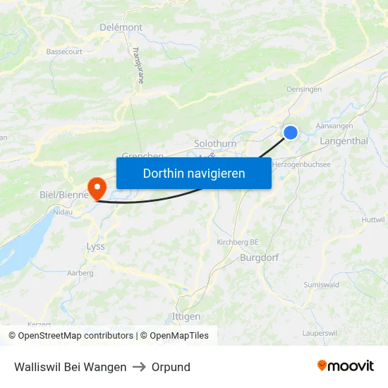 Walliswil Bei Wangen to Orpund map