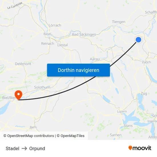 Stadel to Orpund map