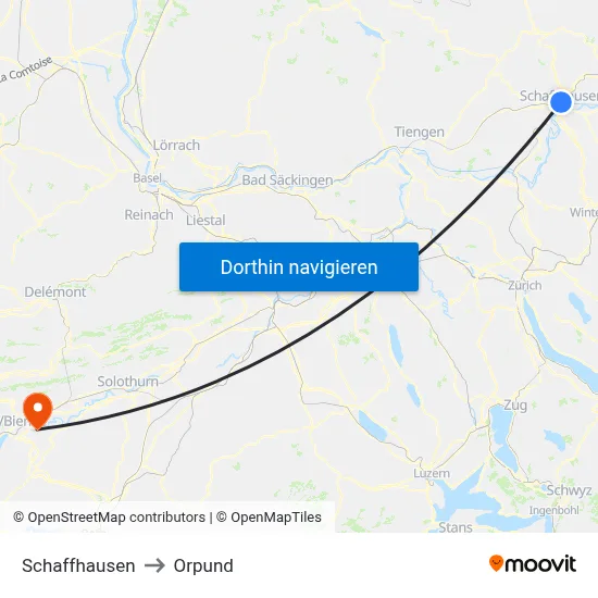 Schaffhausen to Orpund map