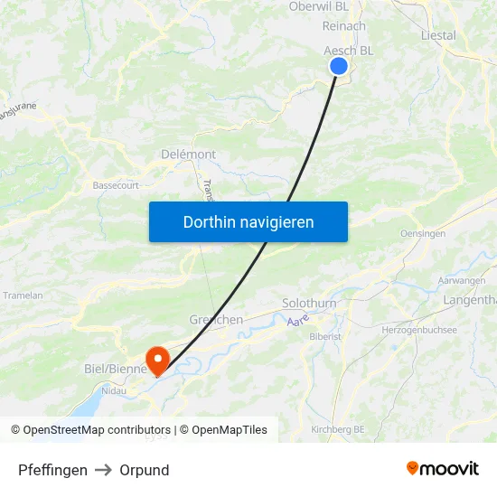 Pfeffingen to Orpund map