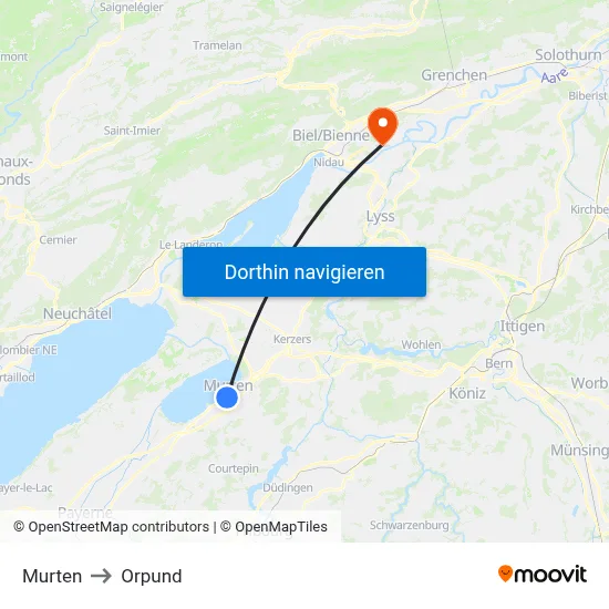 Murten to Orpund map