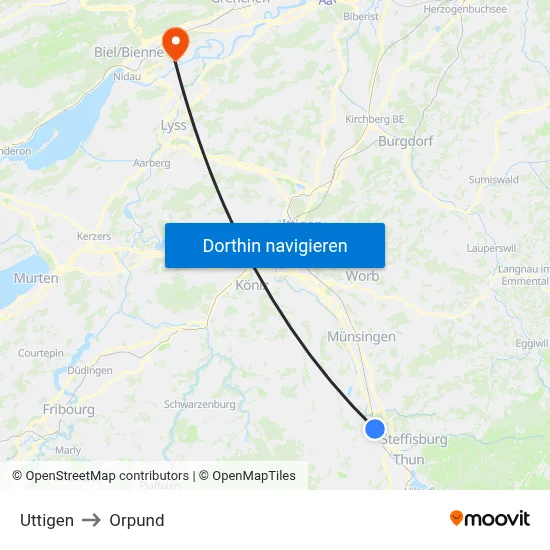 Uttigen to Orpund map