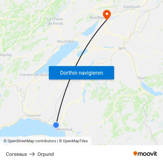 Corseaux to Orpund map