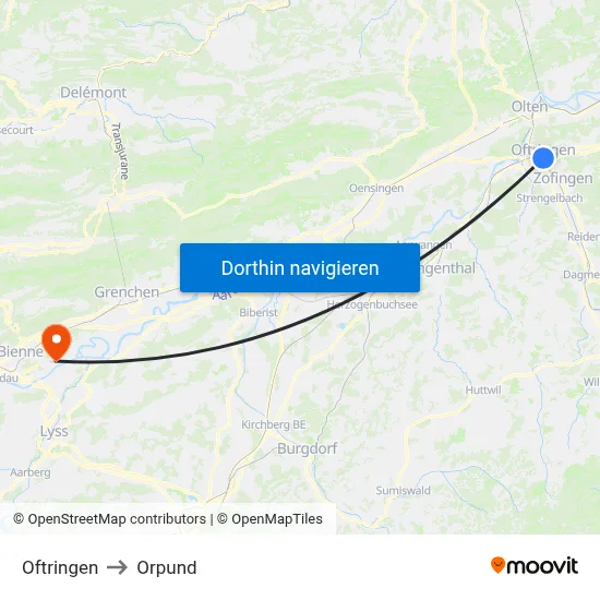 Oftringen to Orpund map
