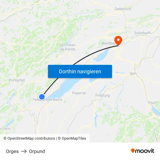 Orges to Orpund map